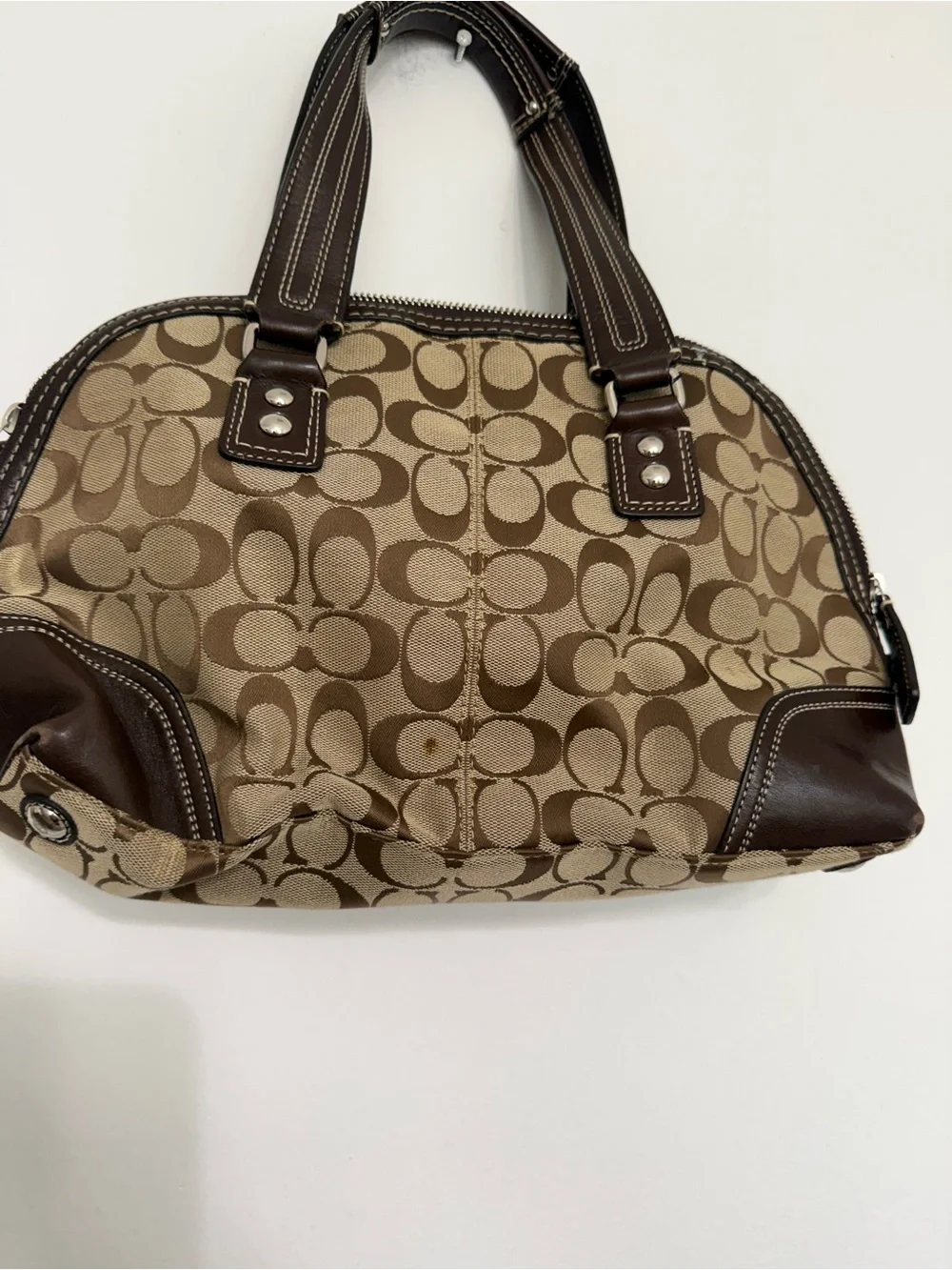 Coach Tan and Dark Brown Signature Canvas Satchel